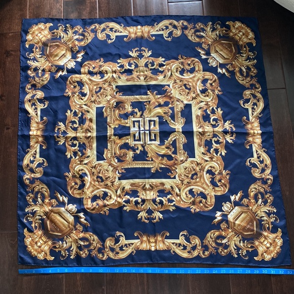 Givenchy Navy & Gold Silk Scarf - Picture 5 of 5